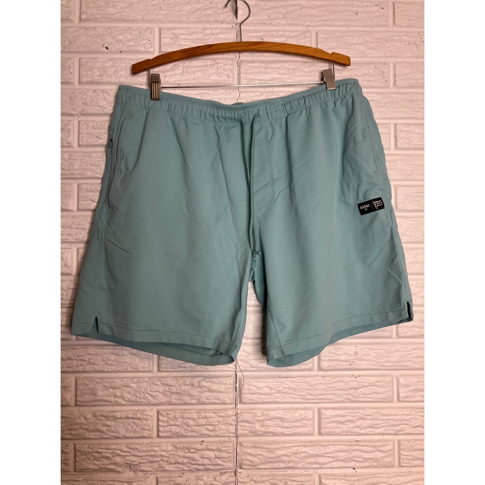 Rhone Athletic Training Shorts Mens XL Teal Excellent Striped Back Pocket lounge